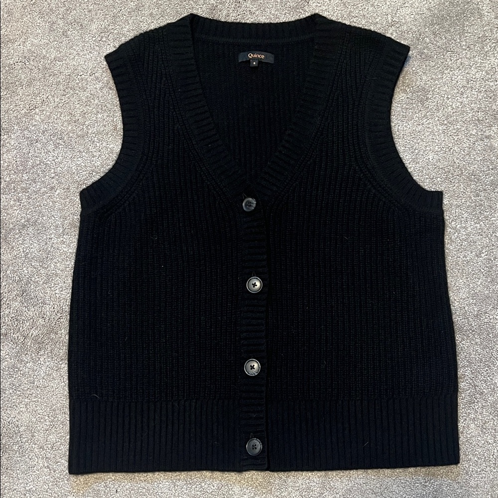 Quince Cashmere Fisherman Sweater Vest Black size small - Picture 3 of 6